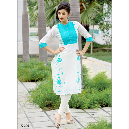 Blue And White Ladies Traditional Kurtis