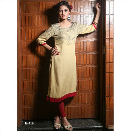 White And Red Fancy Ladies Kurtis