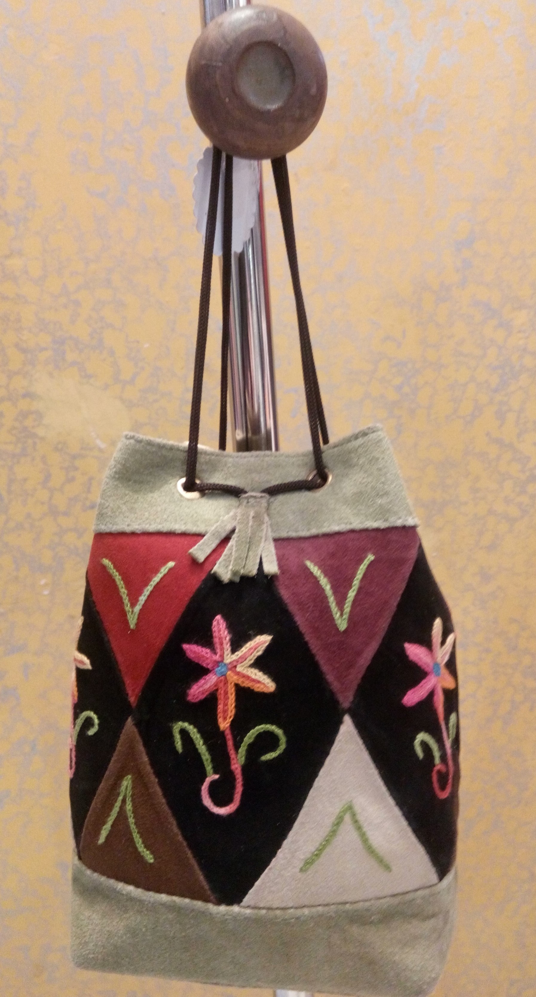 Suade Leather Potle Bags With Embroidery