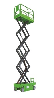 Self Propelled Scissor Lift - Hi-Strength Steel, 2450 x 1350mm Platform Size, Max Height 14000mm, 450kg Load Capacity, Green Color, 120s Lifting Time, Schneider Electric Components
