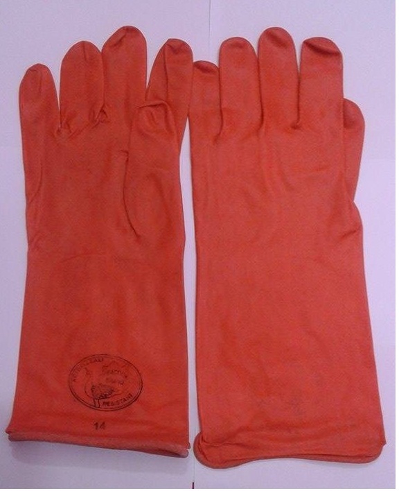 Rubber Hand Gloves - 12 Inch, White Yellow Orange And Blue | Heavy-duty Rubber, Ideal For Acid & Alkali Applications, Weighs 120 Gm