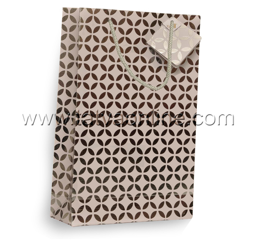 Printed Silver Medium Gift Bag - 13"x8.63"x3" Textured Laminated Card, Foil Stamped Design with Matching Twine and Patch Handle