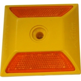 Road Studs - Abs Material, 100x100x20 Mm, Yellow & Orange Reflector | Impact Resistant, Weather Proof, Easy To Mount, Bright Reflection