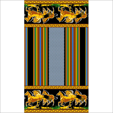 हॉर्स प्रिंटेड के साथ ब्लैक येलो एनिमल कटरी लुंगी