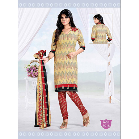 पीले और लाल रंग की स्टाइलिश कॉटन ड्रेस सामग्री