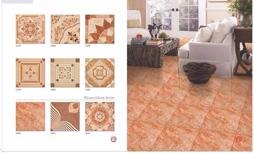 Designer Floor Tiles - Ceramic & Porcelain, Square Shape, Brown, Cream & Orange | Antibacterial, Non-Slip, Wear-Resistant, Polished Finish