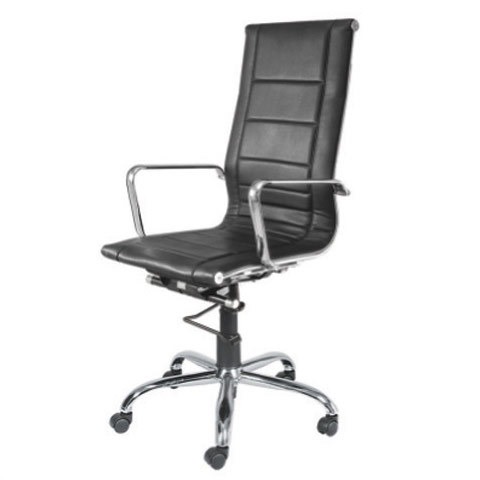 Sleek Chair - Leather Metal, 26 Inch Base Diameter, Black | Ergonomic Design, Lumbar Support, Adjustable Height, Caster Wheels