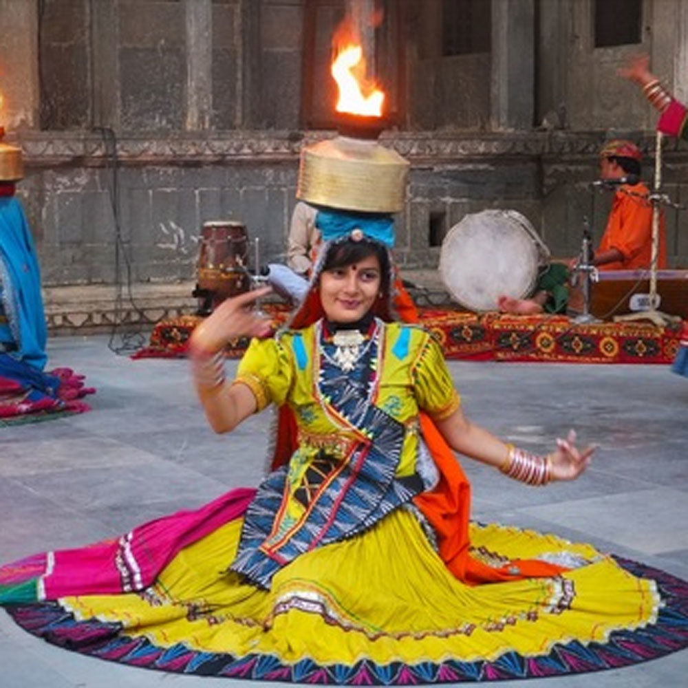 Yellow And Blue Ghoomar Dance Costume