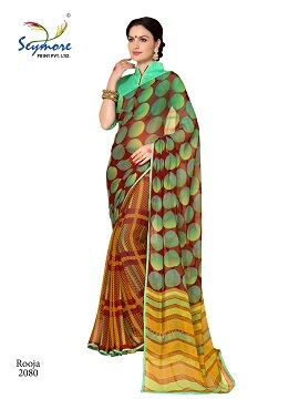 Festive Wear Designer Georgette Saree - Multi Color, Brocade Fabric, Bollywood Style | Perfect for Celebrations and Traditional Occasions