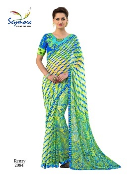 Festive Wear Designer Georgette Saree - Multi Color Brasso Fabric, Bollywood Style | Elegant Brocade Material, Perfect for Celebrations