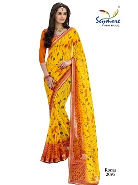 Festive Wear Designer Georgette Saree - Material: Georgette, Color: Multi Color | Style: Bollywood, Fabric Type: Brocade