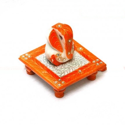 Marble Orange Ganesh Chowki