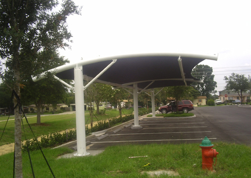 Parking Shed - Steel Frame, White Color | Aluminum Sheet Roof, Fiber Sail, Ideal for House Use, Durable Aluminum Sheet Walls