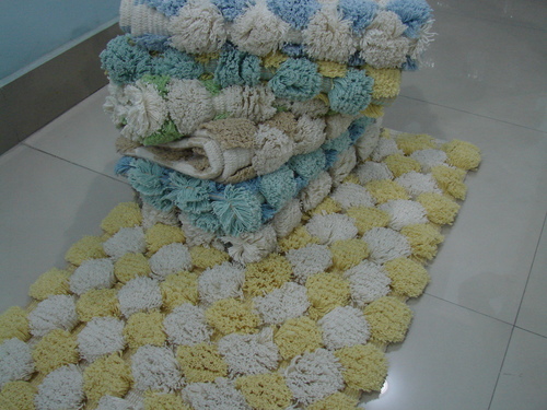 Cotton Bath Mats - Rectangle Shape, Multicolor Round Pattern | Hand Washable, Attractive Design for Home Use