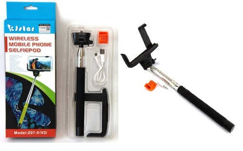 Wired Selfie Stick - Plastic Material, 40" Extendable Size, Available in Black & Silver | Plug & Play, Built-in Button for Photos & Videos