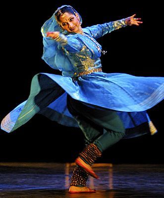 Cotton Red Kathak Dance Costume With Gold Border
