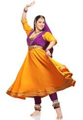 Cotton Red Kathak Dance Costume With Gold Border