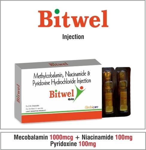 Mecobalamin Injection - 1000 mcg, Niacinamide 100 mg, Pyridoxine 100 mg | Boosts Vitality, Enhances Neuroprotection, Suitable for All Ages, 99% Purity, Store in Cool Conditions