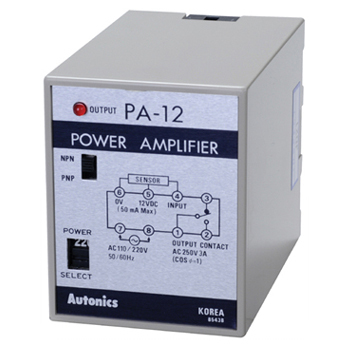 PA-12 (100/220VAC) Autonics Sensor Controller - Metal, 100-220 Volt, 3A Load Capacity | NPN/PNP Input, N.O. & N.C. Relay Outputs, Convenient Plug-In Design