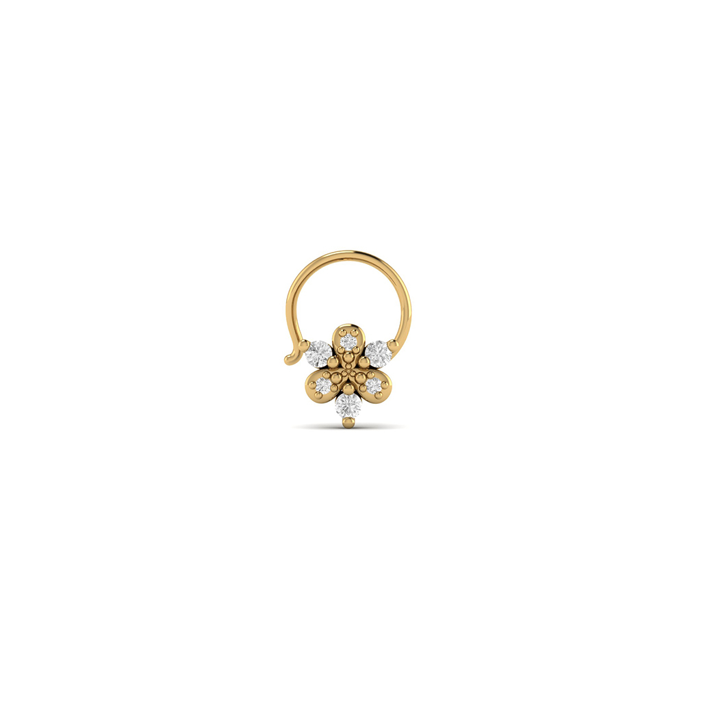 18k Yellow Gold Nose Pin With Diamonds