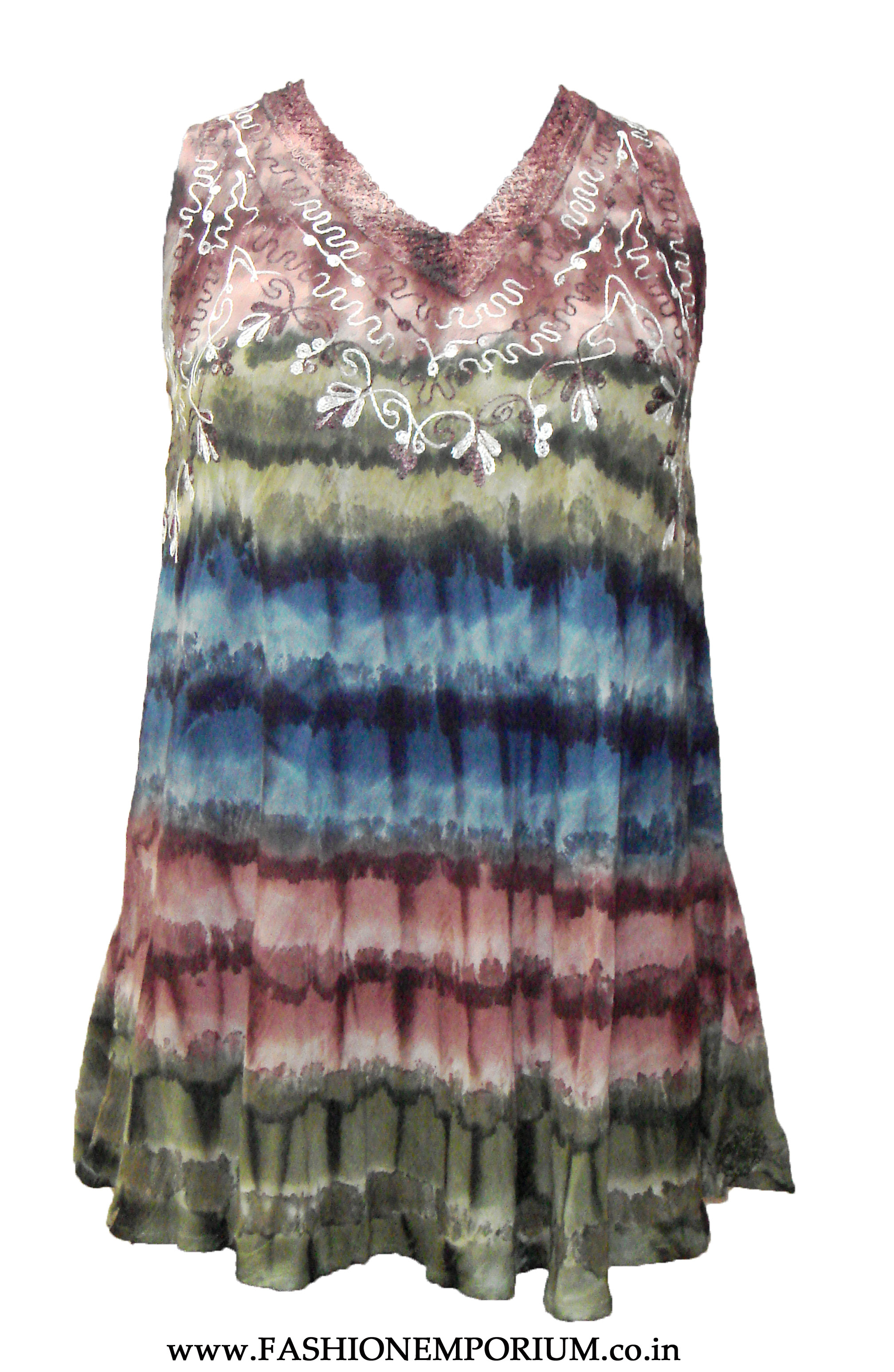 Multicolor Super Dye Top Without Sleeves