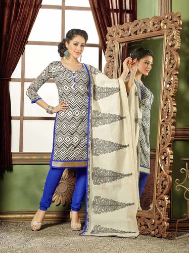 Blue Embroidered Dress Material
