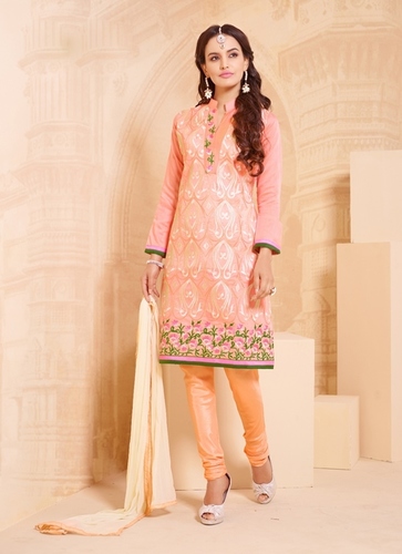 Orange Embroidered Dress Material
