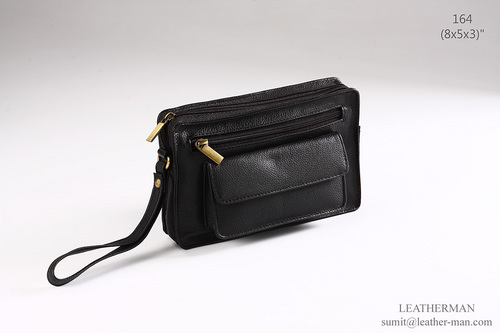 Ladies Bag - Leather 26cm x 20cm Black, Magnetic Closure, Multiple Pockets, Shoulder Strap
