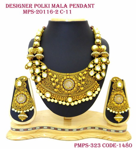 डिजाइनर पोल्की एंटीक माला पेंडेंट