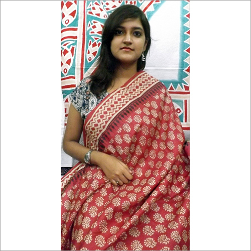 तुस्सर ब्लॉक प्रिंट साड़ी