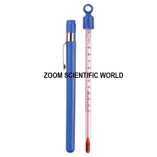 Pocket Thermometer - Glass Material, Blue Color | Suitable for Laboratory Use, Range: -30 to 105°C in Metal and Plastic Variants