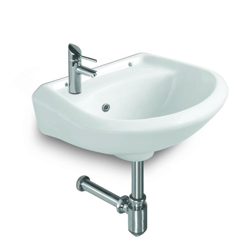 Ceramic Round Basin - 14x11 Inch Glossy Finish, Wall Mounted Design | Water-Saving, Durable One-Piece Structure with Smooth Glazing