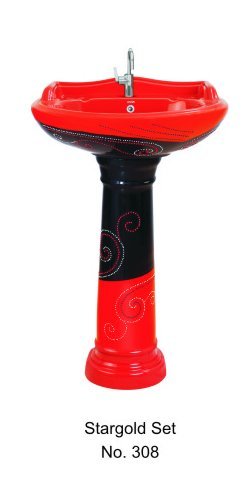 Double Color Wash Basin - Ceramic, 18x24 Inch, Round, Red | Glossy Surface, Printed Design, Floor Mounted, 30 kg Weight