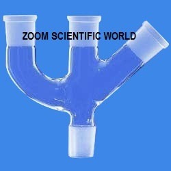 Multiple Adapters With Three Necks, Two Parallel And One At 45^ Angle - Glass Material, B14/B19/B24 Size Sockets , Transparent Color for Laboratory Use