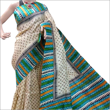 फैंसी तसर प्रिंटेड साड़ी