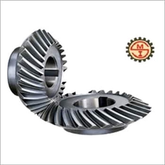 Spiral Bevel Gear - Steel, Forged Bevel/Miter Gearing Arrangement, Helical Tooth Profile - High Precision Engineering Component