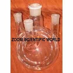 Round Bottom Flask Four Necked, Angle OR Parallel - Glass, 250 ml to 5000 ml Capacity | Transparent, Ideal for Laboratory Use