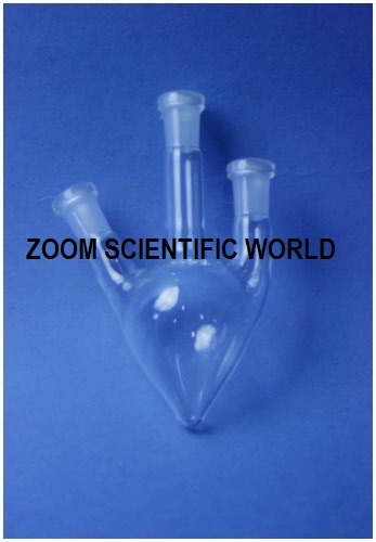 Flasks Pear Shape Three Necks, One Side Angle And One Side Parallel - Glass, B 14 Socket Size, 252 - 500 ml Capacity, Transparent | Laboratory Use