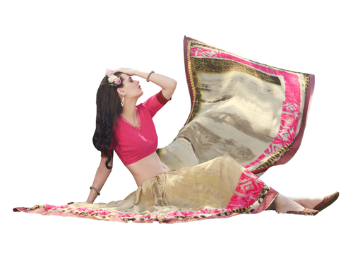Designer Printed Georgette Saree - Georgette Fabric With Blouse Piece, Multi Color With Brocade Texture & Bollywood Style