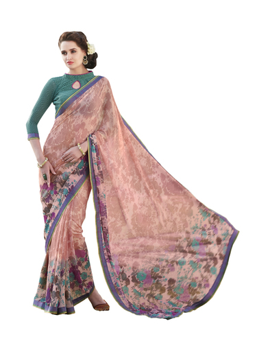 Designer Printed Georgette Saree - Multi Color Fabric with Blouse Piece | Bollywood Style, Elegant Brocade Material