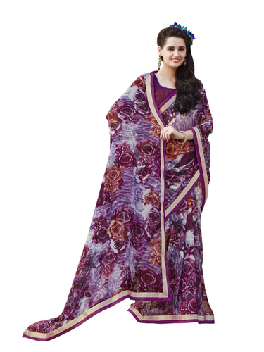 Designer Printed Georgette Saree - Georgette Fabric, Multi Color with Blouse Piece | Bollywood Style with Elegant Brocade Texture