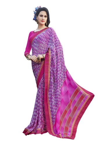 Designer Printed Georgette Saree - Georgette Fabric, Multi Color With Blouse Piece | Bollywood Style, Elegant Brocade Fabric