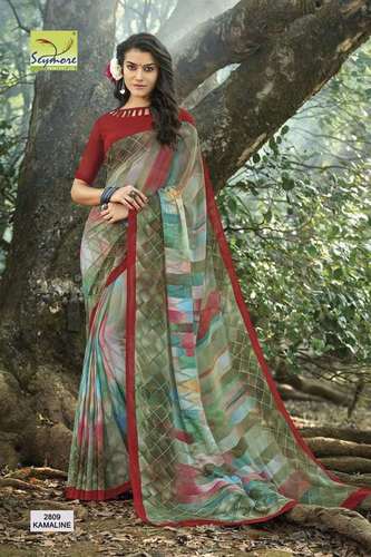 Multi Color Seymore Georgette Printed Saree