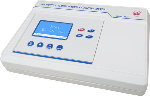 Microprocessor Conductivity/TDS Meter 1601 - Plastic, 250 x 230 x 150 mm | 128 x 64 Dots Graphical LCD Display, Auto Temperature Compensation, 1000 Samples Storage, Printer Attachment Facility