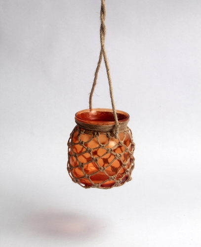हाथ से बुना हुआ जूट का दीपक सेट 2 - नारंगी