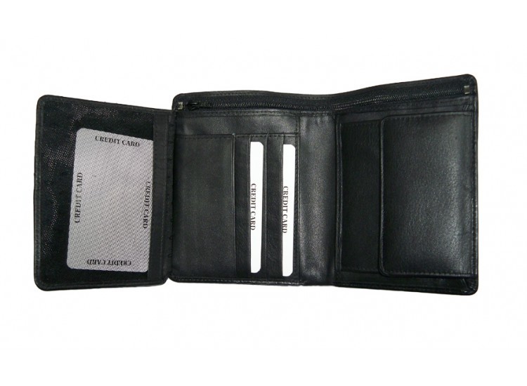 Gent Wallet - Genuine Leather, 4x3 Inches, Black | 6 Card Slots, Slim Design, Organized Layout