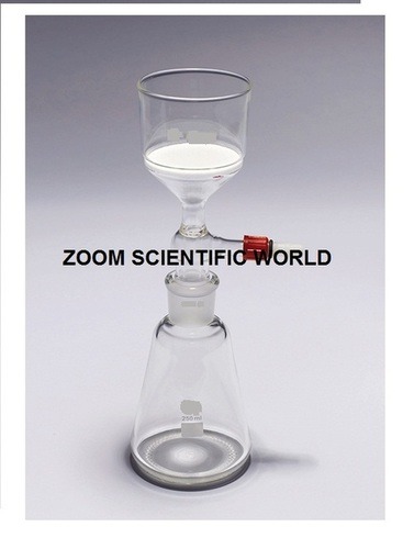 Filter Apparatus - Glass Construction with Flask, Gooch Crucible (G-1 to G-4 Porosity), Buchner Funnel, Transparent | Chemical Laboratory Usage