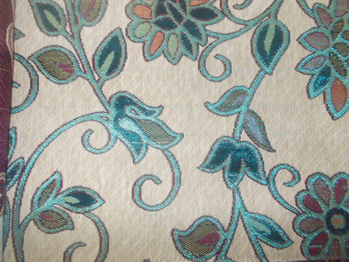 Multicolor Jacquard Fabric - 1524mm Width, Cream and Sky Blue Colors | Light in Weight, Washable for Garments