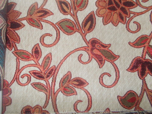 Printed Jacquard Belgium Fabric - 1524 mm Width, Cream and Red Design for Garment Use | Elegant Jacquard Style and Versatile Application