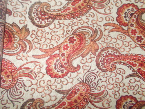 Printed Red Jacquard Fabric - 1524mm Width, Cream and Red Color | Lightweight and Washable for Garment Use